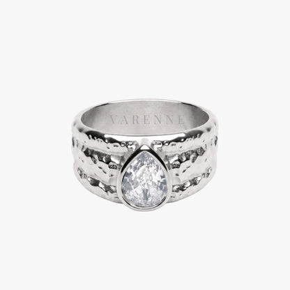 Hammered Pear Zircon Ring, Steel — Odyssey