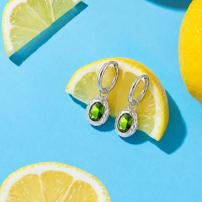 Oval Green Zircon Drop Hoop Earrings — Olive