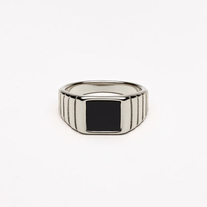 Black Onyx Ribbed Signet Ring — Kaya