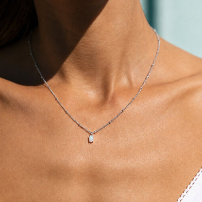 Oval Simulated Opal Pendant Necklace, 45 cm