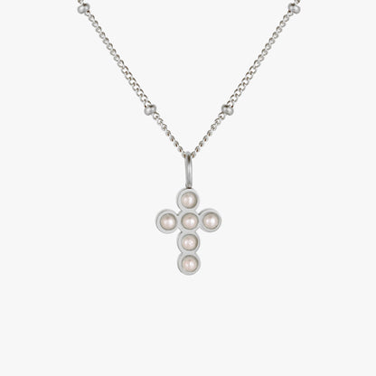 Glass Pearl Cross Necklace, 15 mm