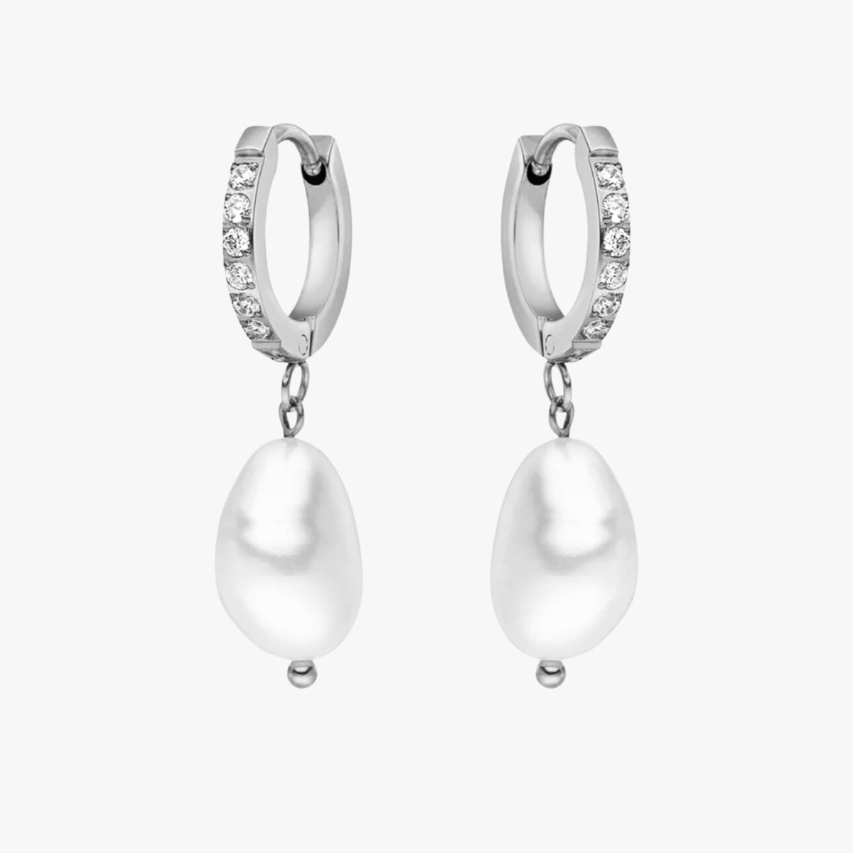 Freshwater Pearl Drop Hoop Earrings, 13 mm