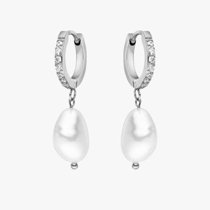 Freshwater Pearl Drop Hoop Earrings, 13 mm