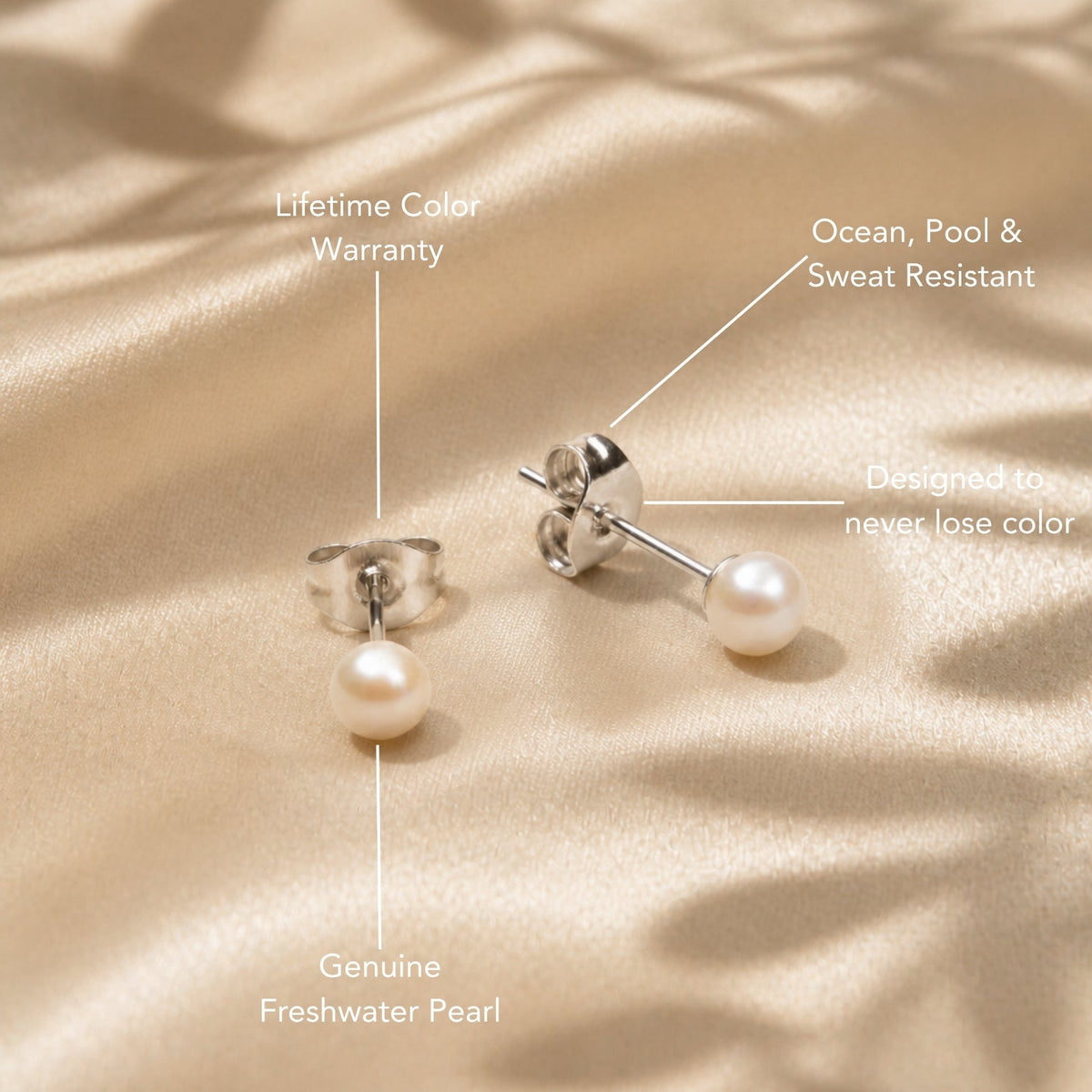 Freshwater Pearl Stud Earrings, 4 mm