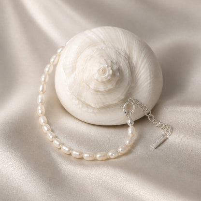 Freshwater Pearl Bracelet, 16–20 cm, Steel
