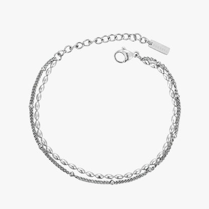 Double Layered Beaded Bracelet, Steel — Pebble