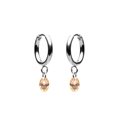 Oval Rose-Tone Stone Drop Hoop Earrings