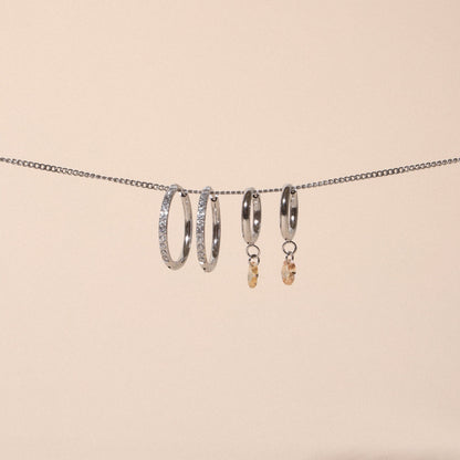 Oval Rose-Tone Stone Drop Hoop Earrings