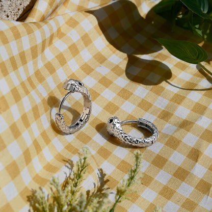 Snake Zircon Huggie Hoop Earrings, Steel