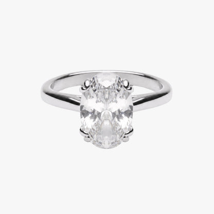 Oval Zircon Solitaire Ring, Stainless Steel