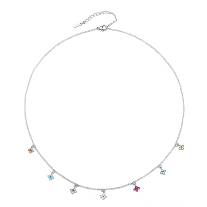 Multicolor Zircon Flower Charm Necklace