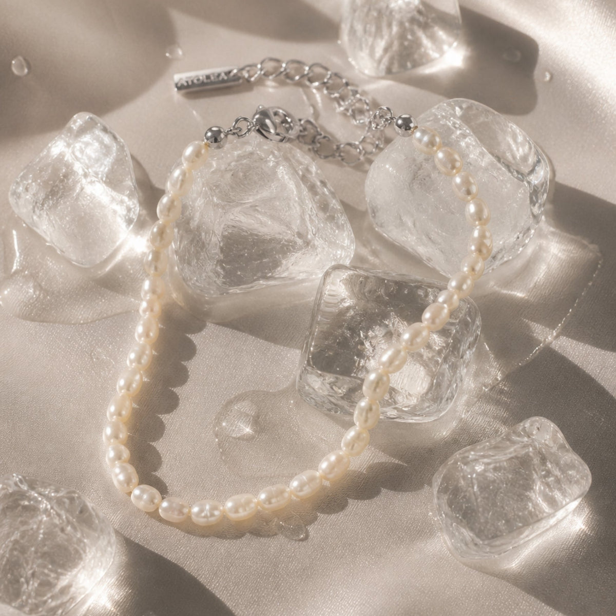 Freshwater Pearl Bracelet, 16–20 cm, Steel