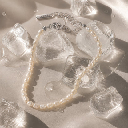 Freshwater Pearl Bracelet, 16–20 cm, Steel