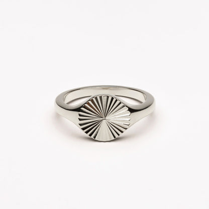 Round Sunburst Signet Ring, Steel