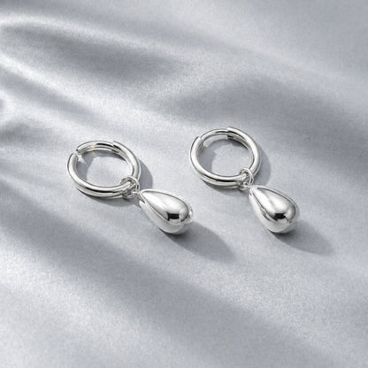 Teardrop Charm Huggie Hoop Earrings, Steel