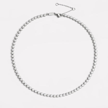 Round Zircon Tennis Choker, 37 cm, Steel