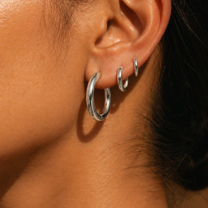 Classic Thick Hoop Earrings, 14–36 mm, Steel