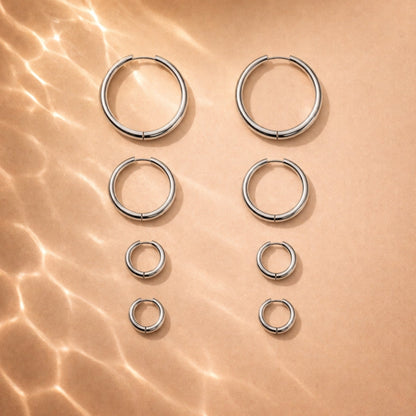 Classic Thick Hoop Earrings, 14–36 mm, Steel