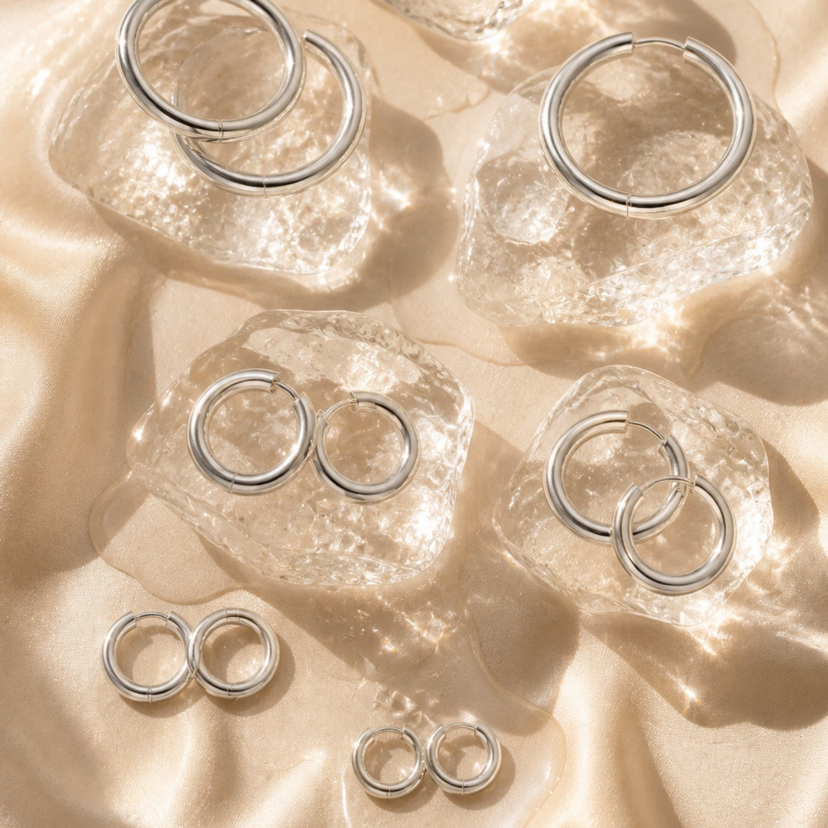 Classic Thick Hoop Earrings, 14–36 mm, Steel