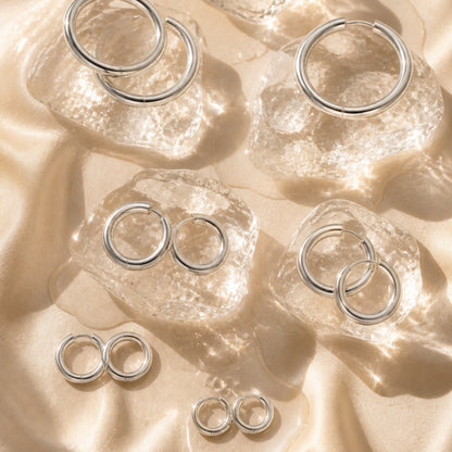 Classic Thick Hoop Earrings, 14–36 mm, Steel