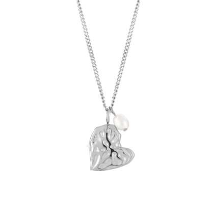 Textured Heart and Pearl Necklace — Valentine