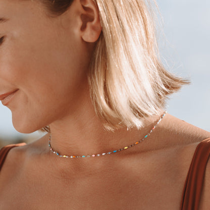 Rainbow Enamel Choker Necklace, 39 cm