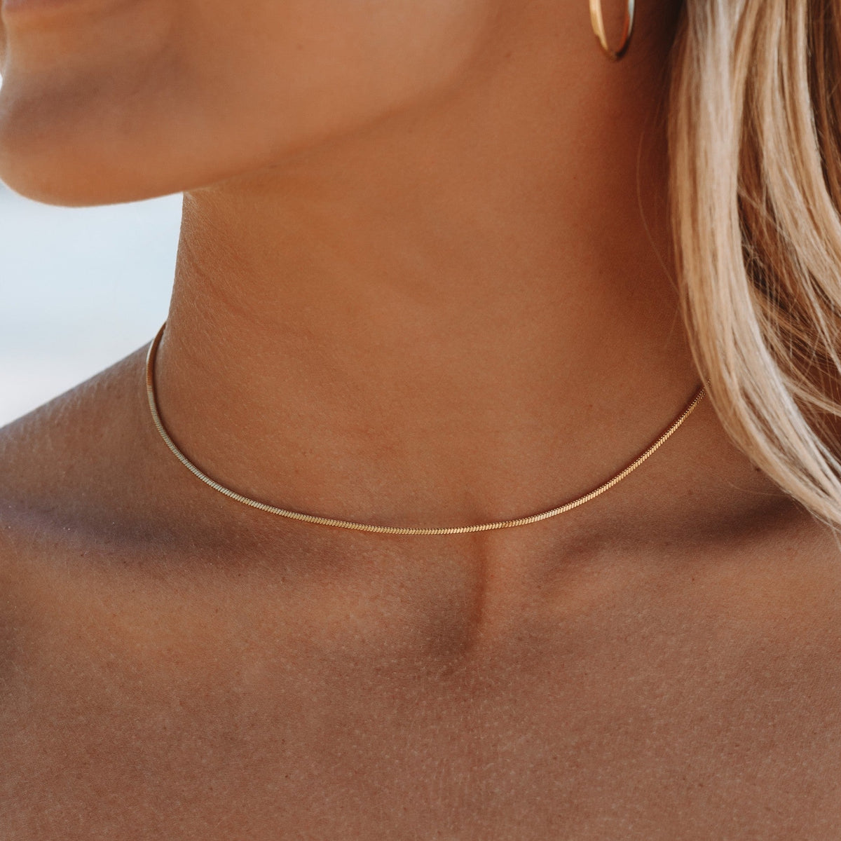 Fine Snake Chain Choker, 1.5 mm × 39 cm