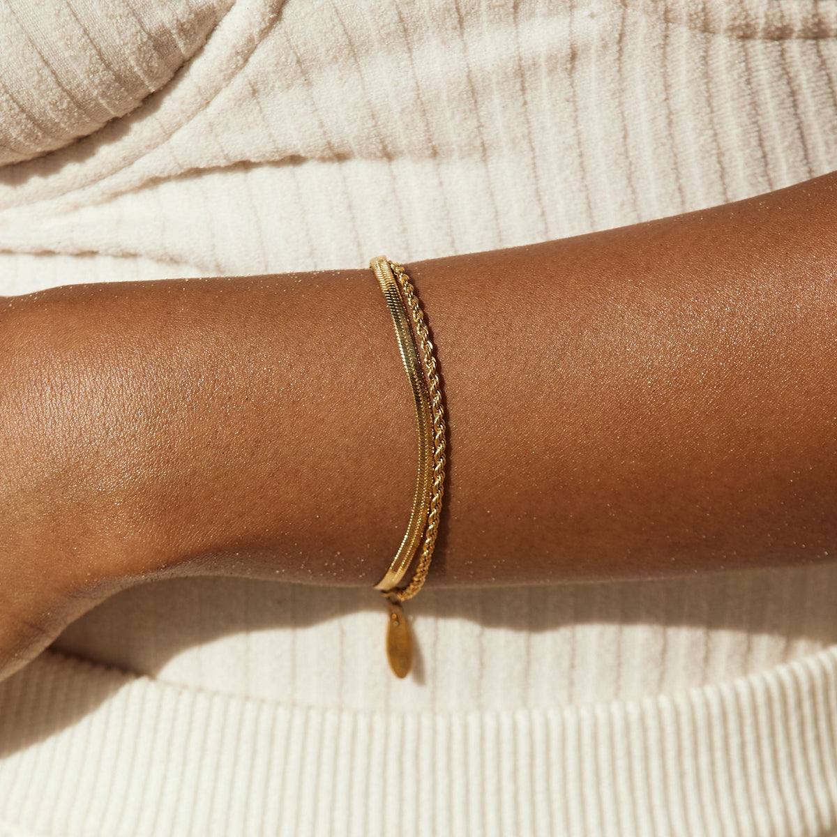 Herringbone and Rope Layered Bracelet — Ios