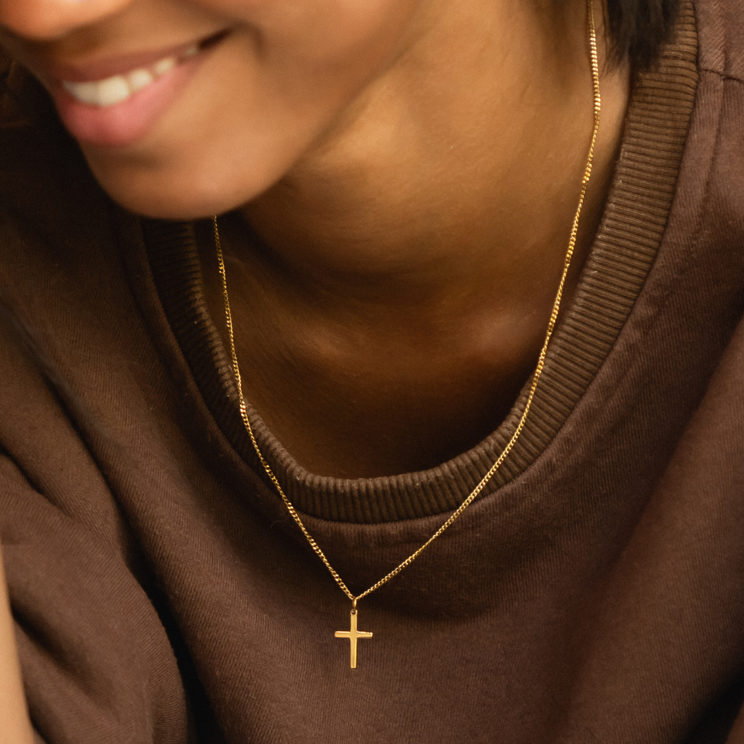 Small Cross Beaded Chain Necklace, 45 cm