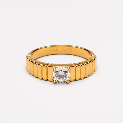 Round White Zircon Ribbed Ring — Aspen
