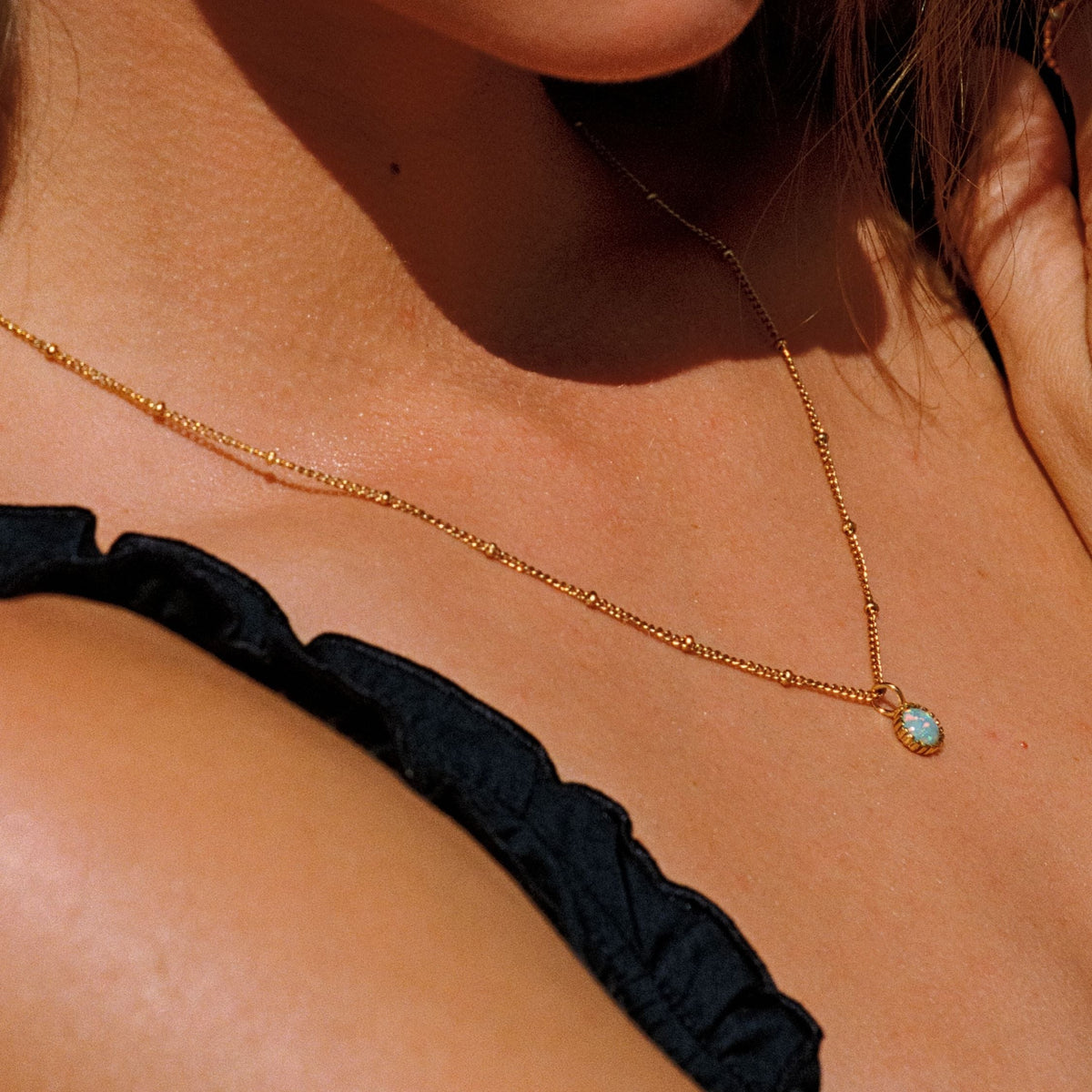 Round Mint Opal Pendant Necklace, 6 mm