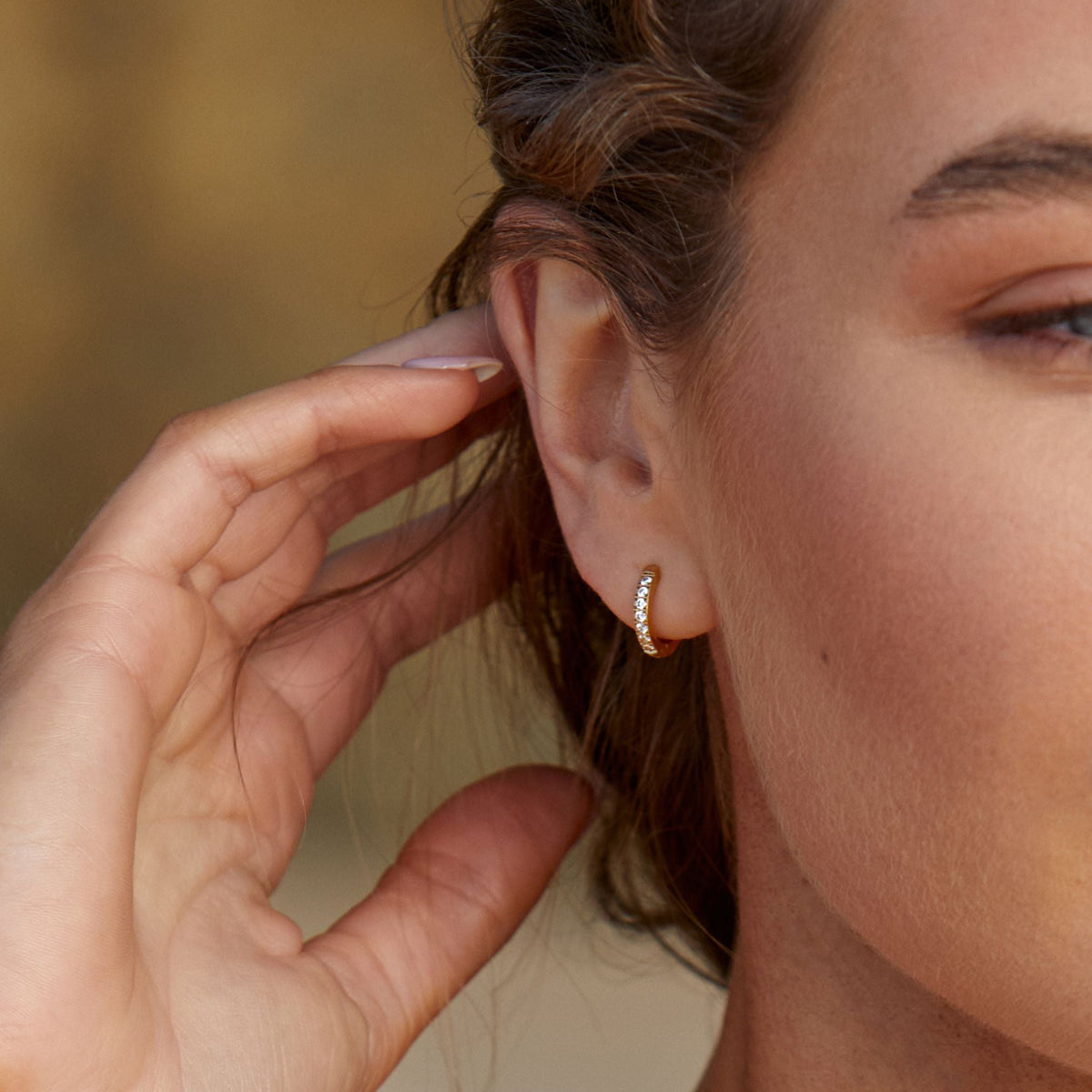 Zirconia Huggie Hoop Earrings, 13 mm