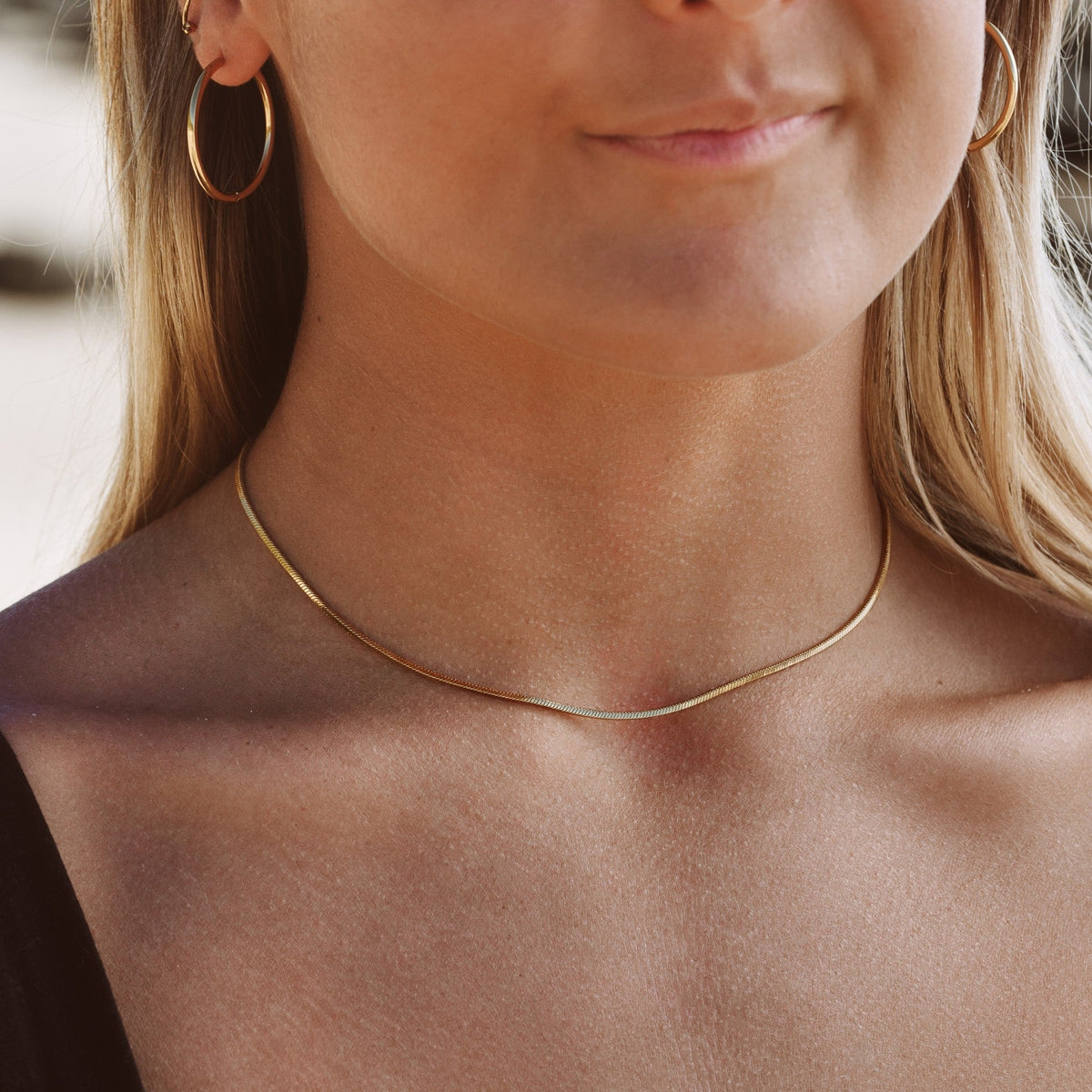 Fine Snake Chain Choker, 1.5 mm × 39 cm