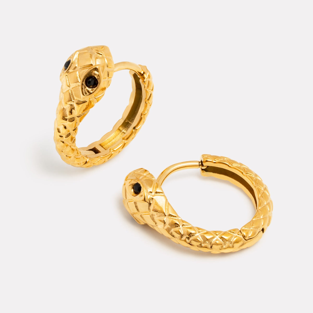 Snake Zircon Huggie Hoop Earrings, Steel