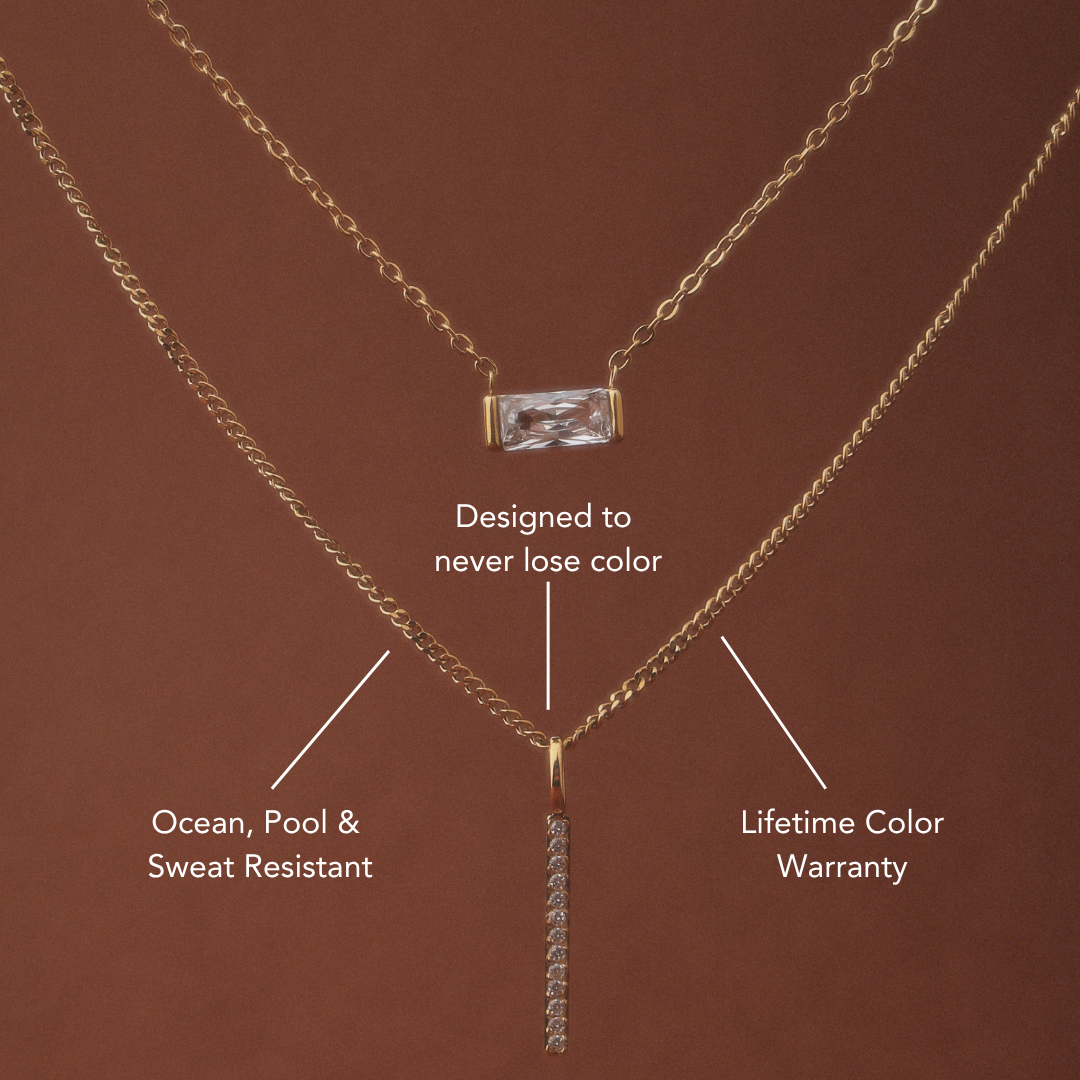 White Zircon Bar Pendant Necklace, Steel
