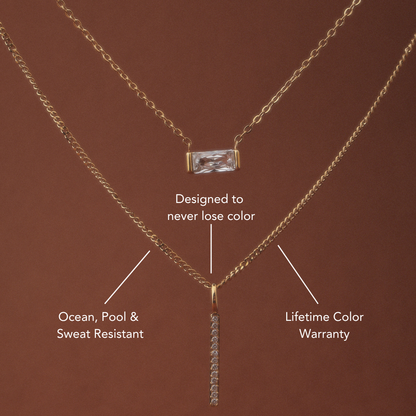 White Zircon Bar Pendant Necklace, Steel