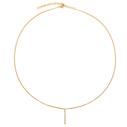 White Zircon Bar Pendant Necklace, Steel