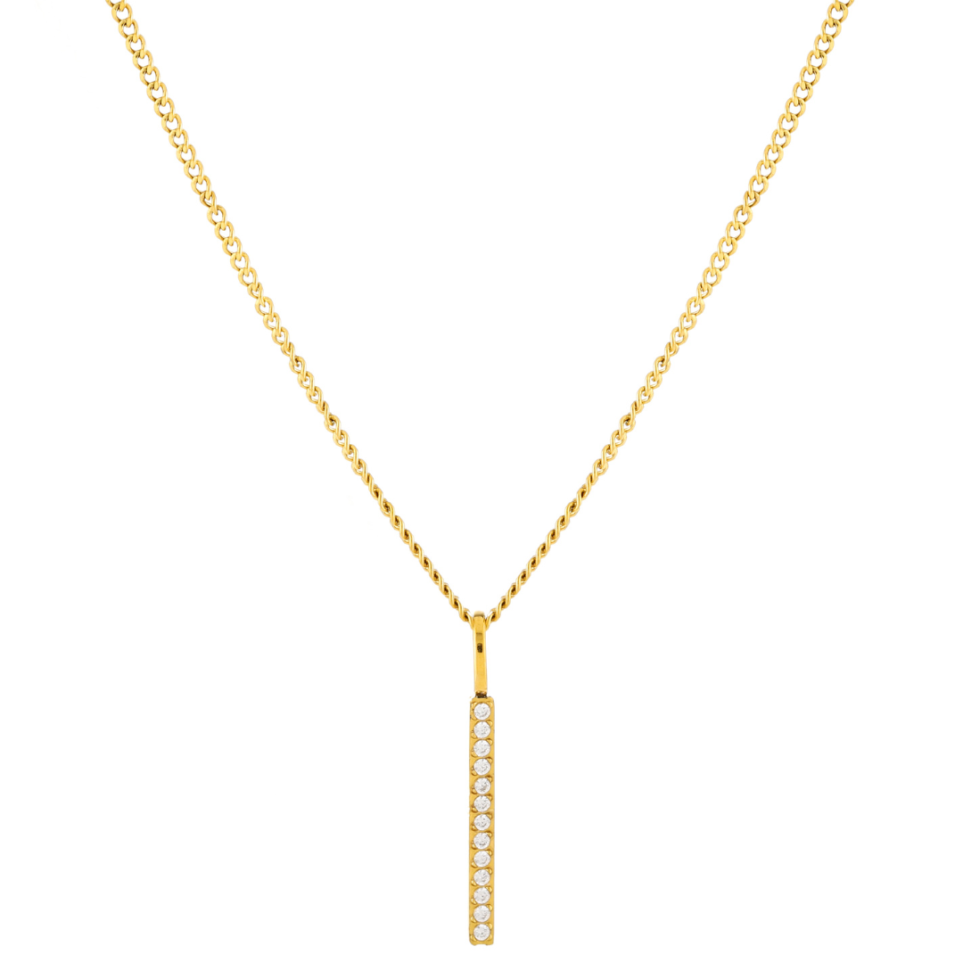 White Zircon Bar Pendant Necklace, Steel