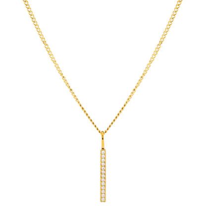 White Zircon Bar Pendant Necklace, Steel