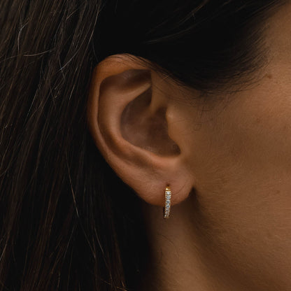Zirconia Huggie Hoop Earrings, 13 mm