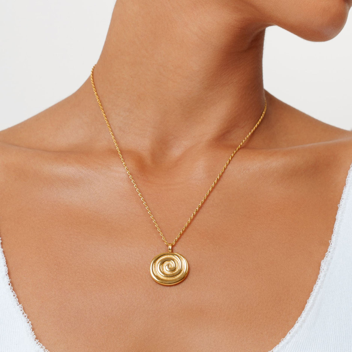 Spiral Disc Pendant Necklace, 19 mm, Gold PVD Steel — Nalu