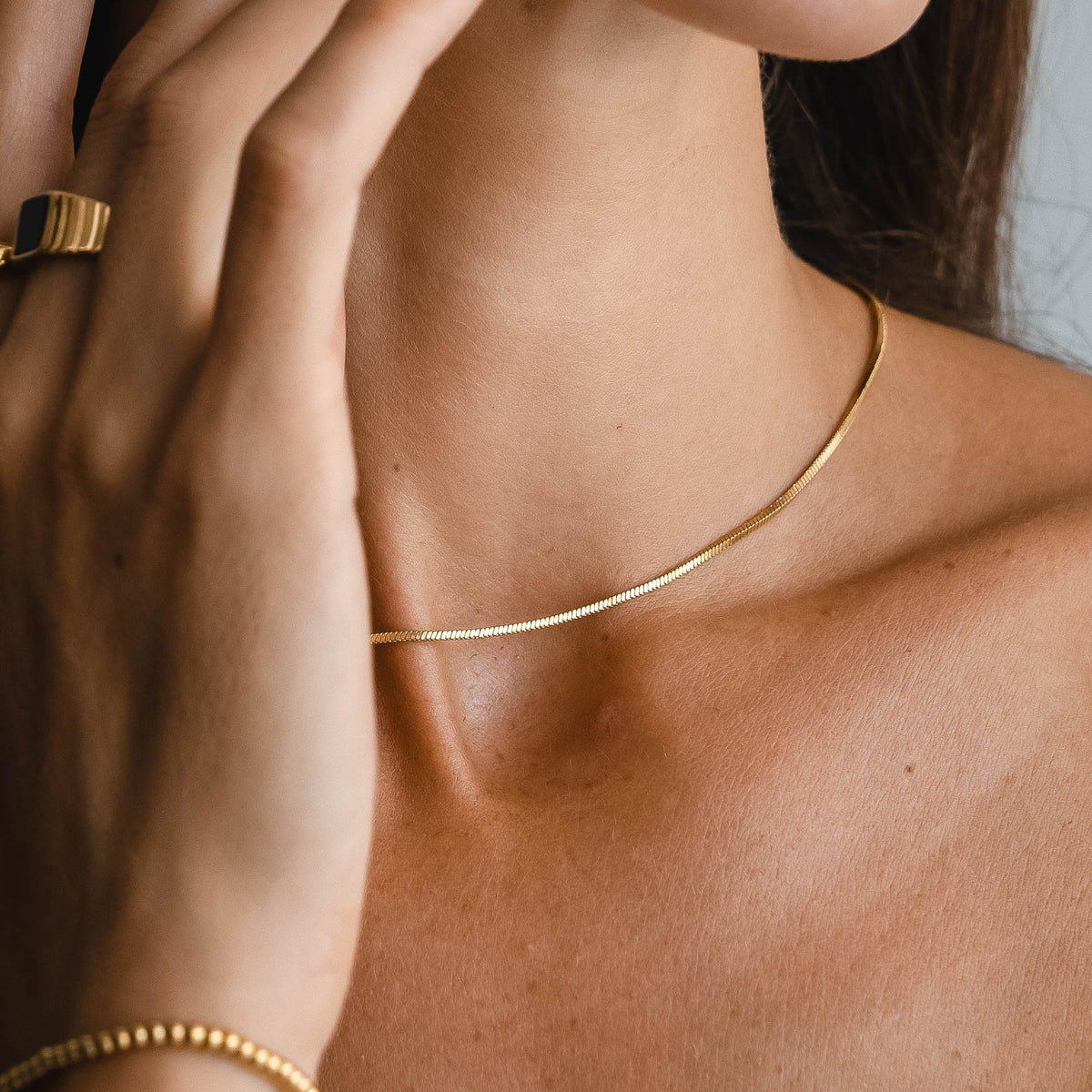 Fine Snake Chain Choker, 1.5 mm × 39 cm