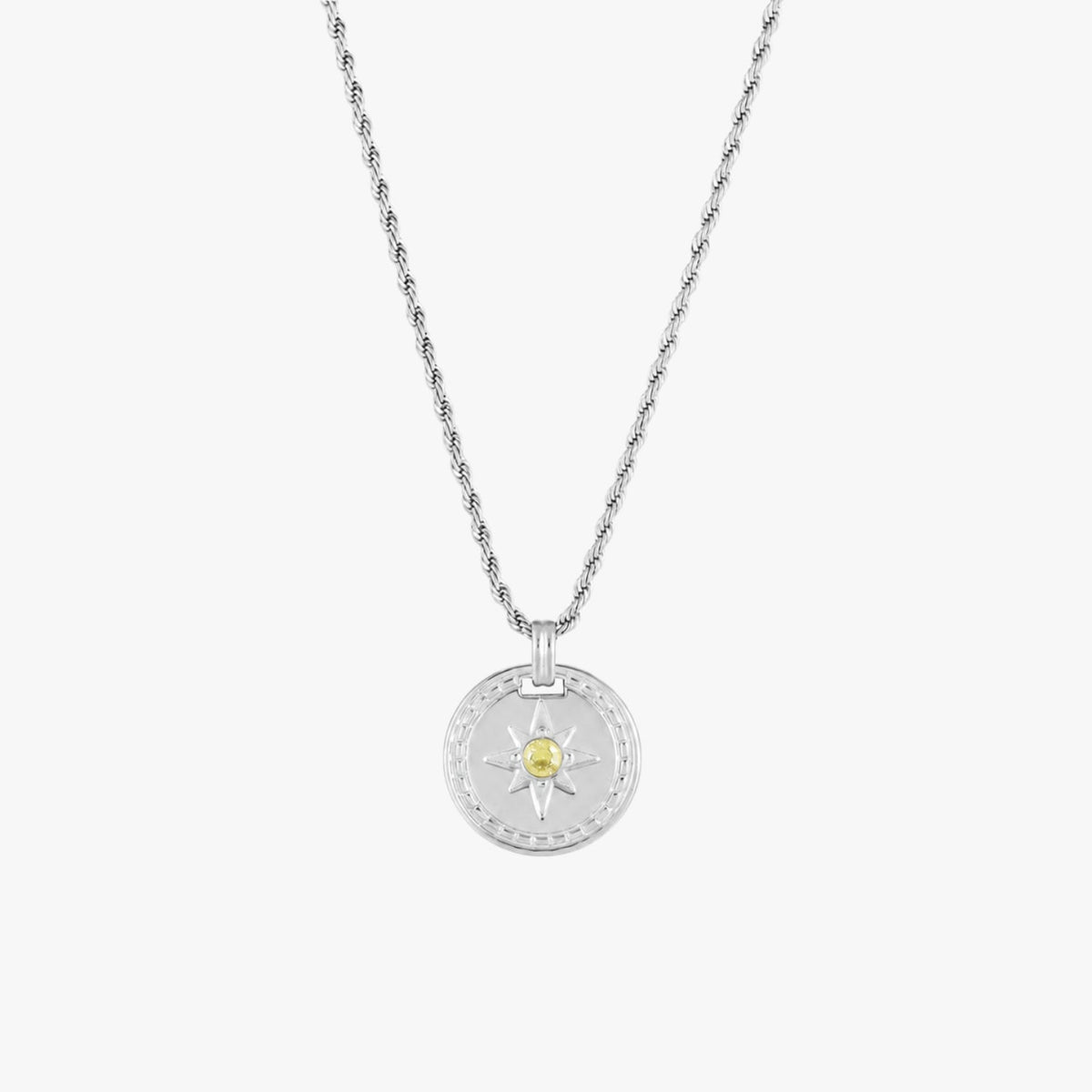 Compass Zircon Pendant Necklace, 16 mm, Steel