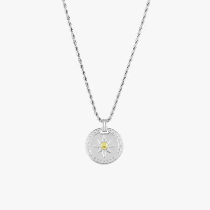 Compass Zircon Pendant Necklace, 16 mm, Steel