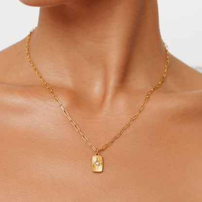 Zircon North Star Pendant Necklace, Steel
