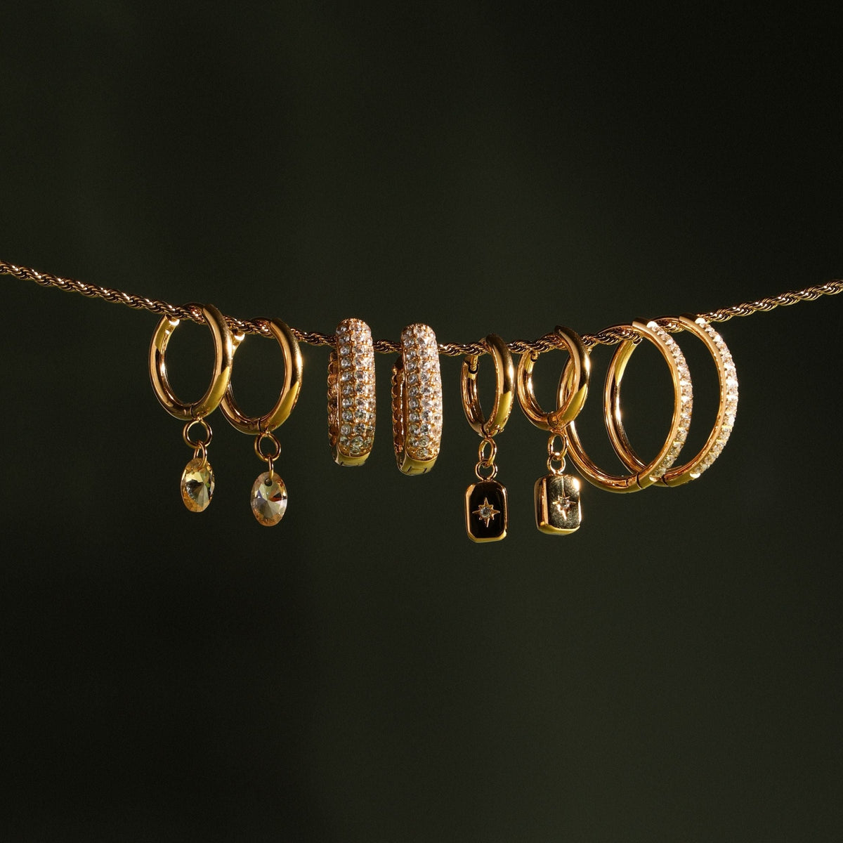Star-Set Zircon Charm Hoop Earrings — Celestial