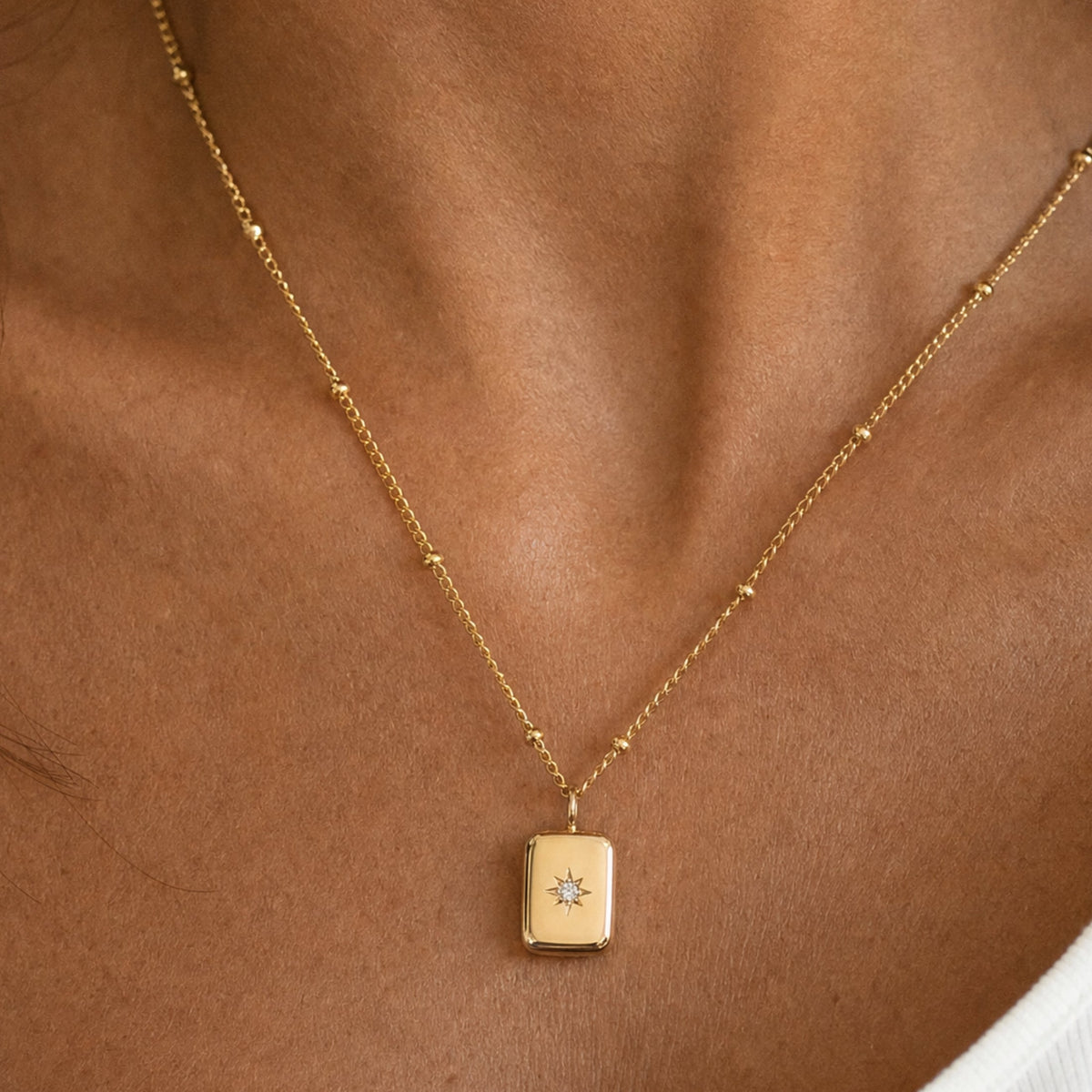 Star-Set Zirconia Tag Necklace — Starlight