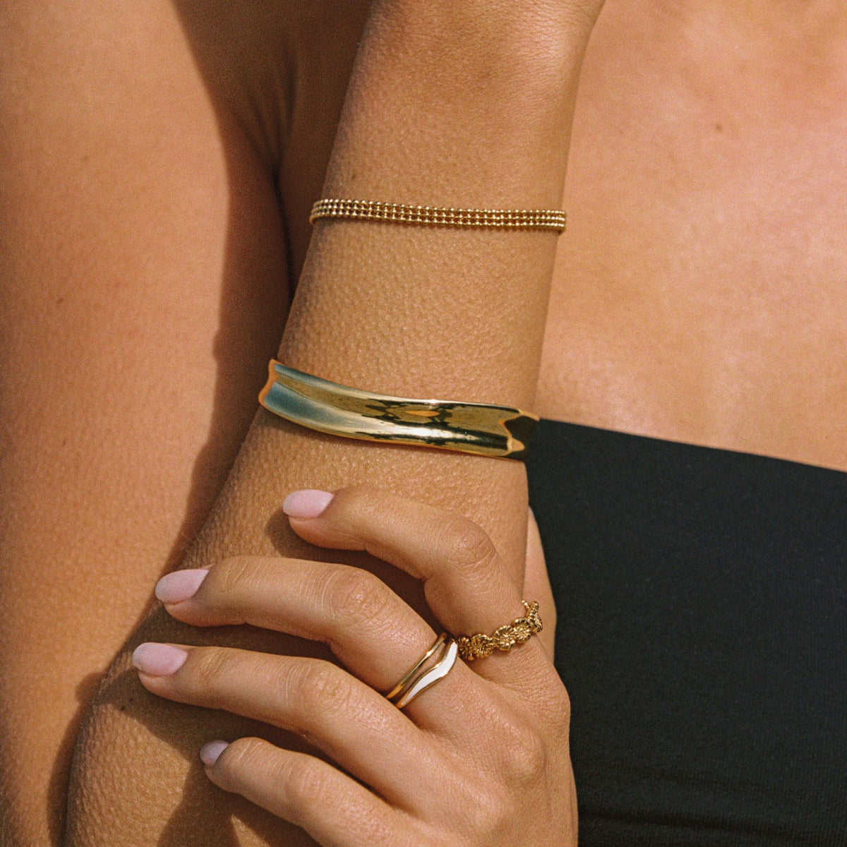 Sculpted Polished Open Cuff Bracelet — Sol