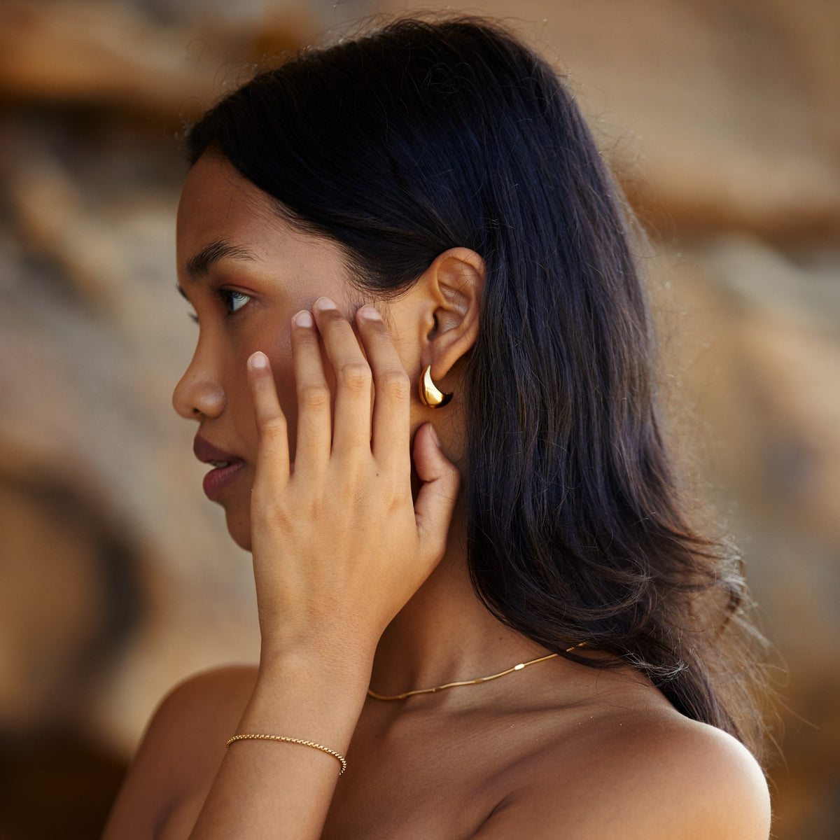 Sculpted Teardrop Hoop Earrings, Gold-Tone