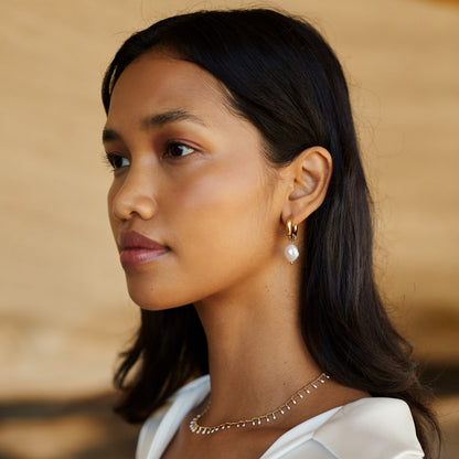 Chunky Freshwater Pearl Hoop Earrings, 18 mm